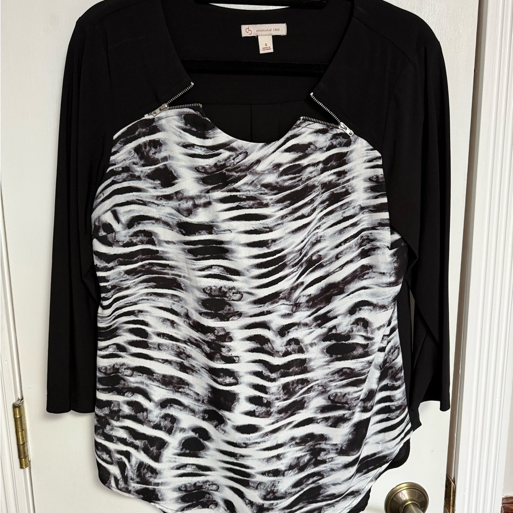 George Simonton Black and White Patterned Blouse